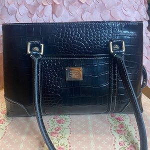 Liz clairborne black crocodile satchel purse